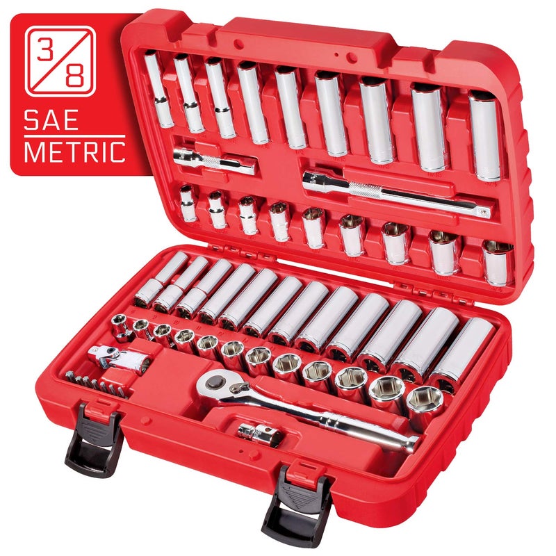 CARBYNE 55-Piece 3/8" Drive 6 Point Socket & Ratchet Set | SAE & Metric. Includes Metric 8mm to 19mm, SAE 5/16" to 3/4". Chrome Vanadium Steel â€¢ From a Family-Run Tool Company Based in the U.S.A. - Image 1